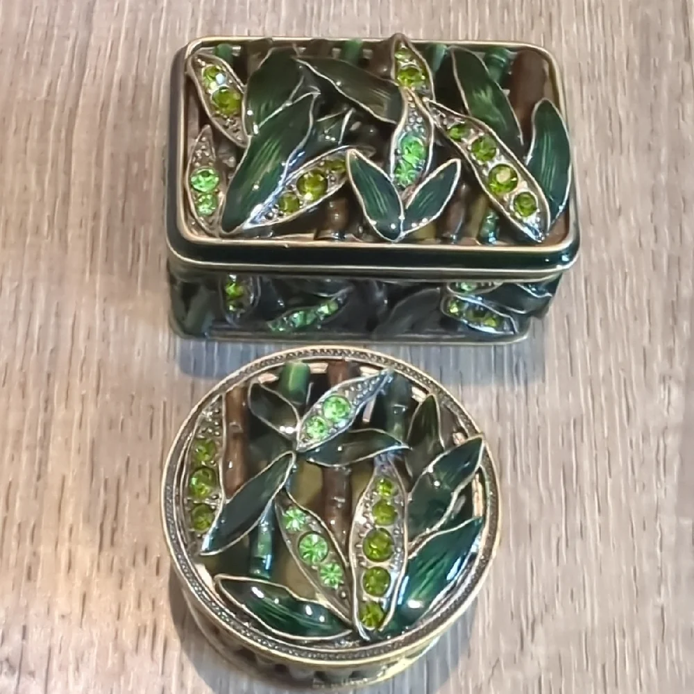 Bamboo Rhinestone Decorative Trinket Boxes Set Of 2